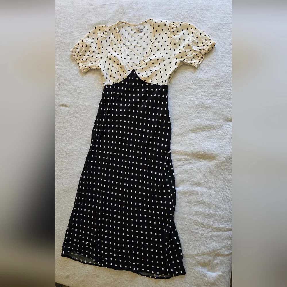 Vintage Polka Dot Midi Dress Black & White Cottagecore Parisian Chic Retro Sz S - Picture 2 of 6
